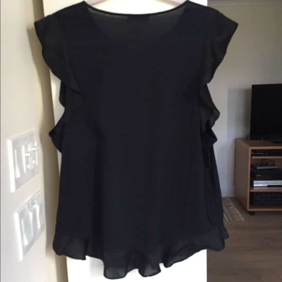 Pretty JCREW black ruffle sleeveless summer top M - Picture 3 of 10